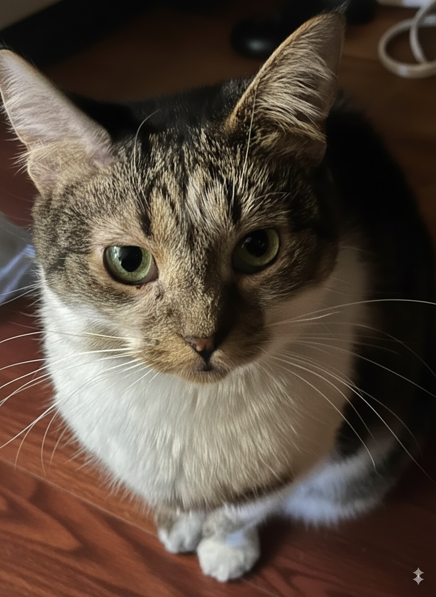 Momo staring intently, ready to pounce